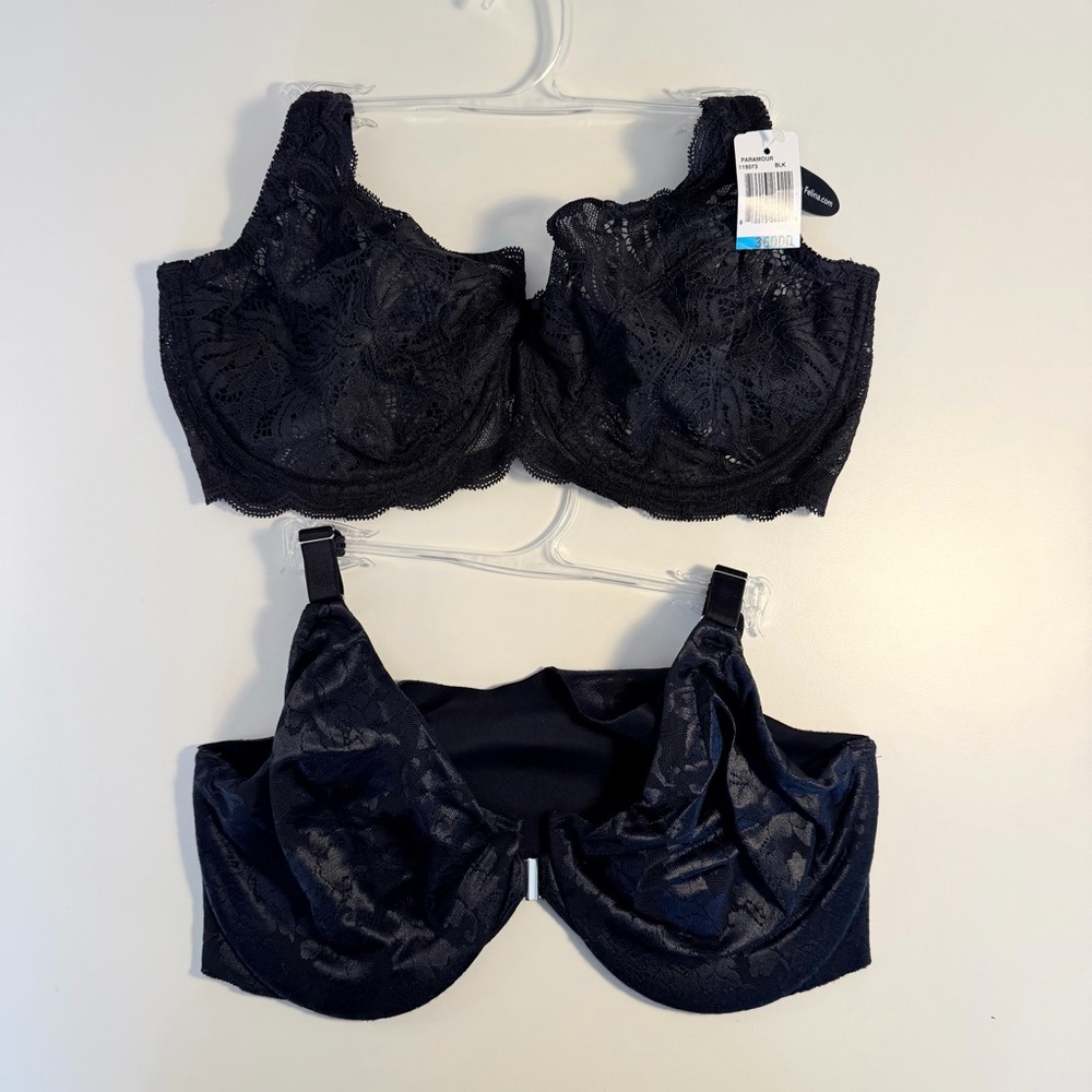36DDD Lot of 2 Bras - Soma 031701 & NWT Paramour 115073 Black Lace Front Closure